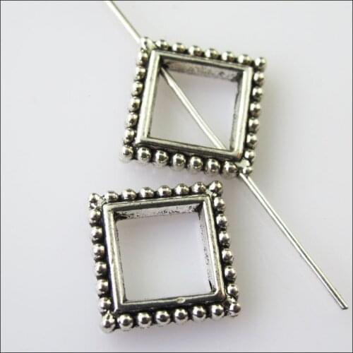 20 New Square Circle Frame Charms Tibetan Silver Tone Spacer Beads 13mm