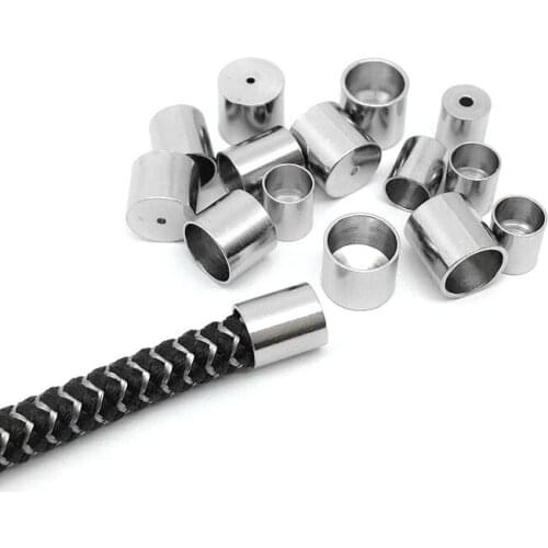 20pcs 316L Stainless Steel Leather Cord End Tip Cap Bead Connectors with 3 4 5 6 8mm Hole for DIY Round Leather Jewelry Making