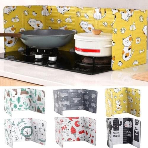 Aluminum Kitchen Foldable Gas Stove Baffle Plate Kitchen Frying Pan Cute Pattern Oil Splash Screen Kitchen Tools Accessories