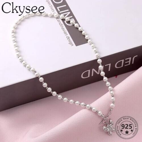 Ckysee 2020 News 925 Sterling Silver Necklace Zircon Butterfly Pendant Necklace For Fashion Women Simple Fine Charms Jewelry