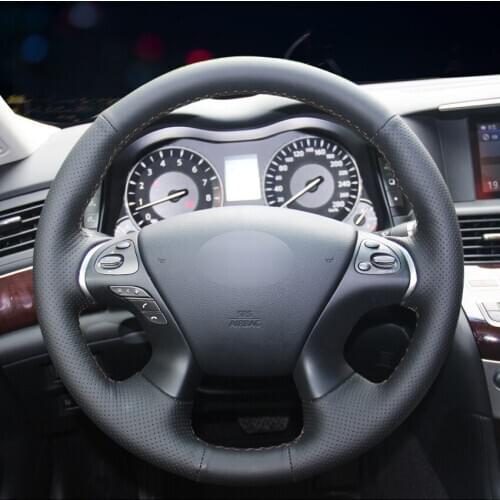 Handsewing Black Artificial Leather Steering Wheel Covers for Infiniti JX35 M35 M25 M56 Q70 QX60 Nissan Murano Pathfinder