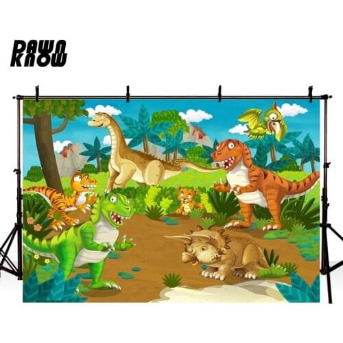 DAWNKNOW Cartoon Zoo Photography Background For Baby Photocall Forest Dinosaur Backdrop Children Photo Studio lv797