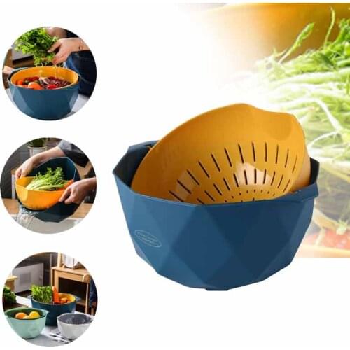 Double-Layer Drain Basket Rotating Hollow Strainer Noodles Vegetables And Fruits Basket With Handles Kitchen Accessories