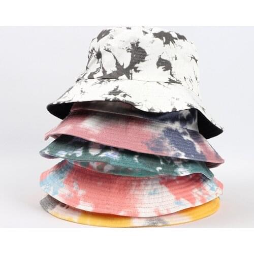 Double-sided Wearing Cap Visor Rainbow Color Bucket Hat Men And Women Cotton Flat Sun Hat Reversible Sun Tie Dye Fisherman Hat