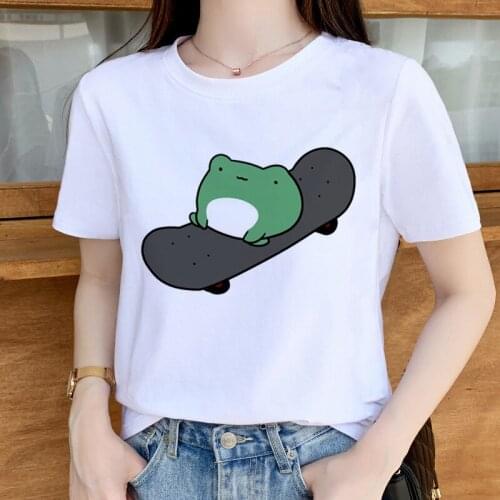 Skateboard Frog Dinosaur Cute Shirt Top Summer Aesthetics Graphic Short Sleeve Polyester T Shirts Female Camisetas Verano Mujer
