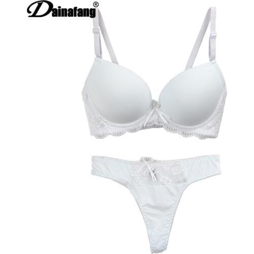 New Sexy Bra Set 3/4 Cup Push UP Cotton Polyester Bras Sets Solid Bow Decorative Underwear Lace Womens White Black Lingerie