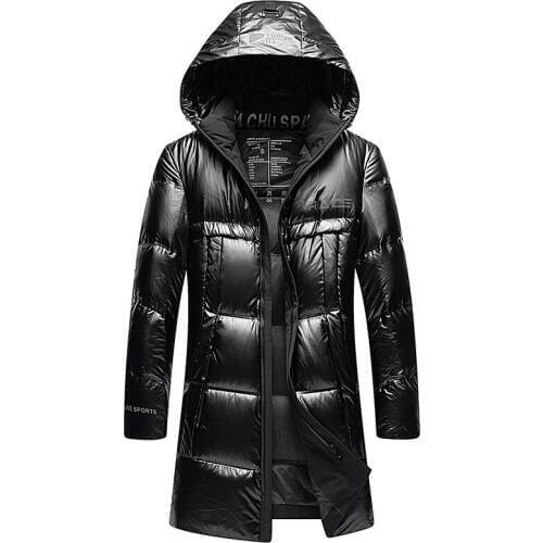 2020 Winter New Mens Long White Duck Down Jacket Trend Fashion Thick Warm Hooded Glossy Parka and Coats Male Brand Clothing