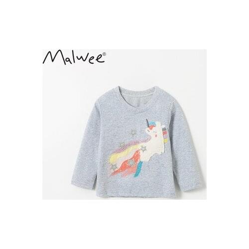 Hot Sale 2021 Spring Autumn New Baby Girl Cartton T Shirt Kids Long Sleeve Cotton Unicorn T Shirt Toddler Bottoming Top Tees