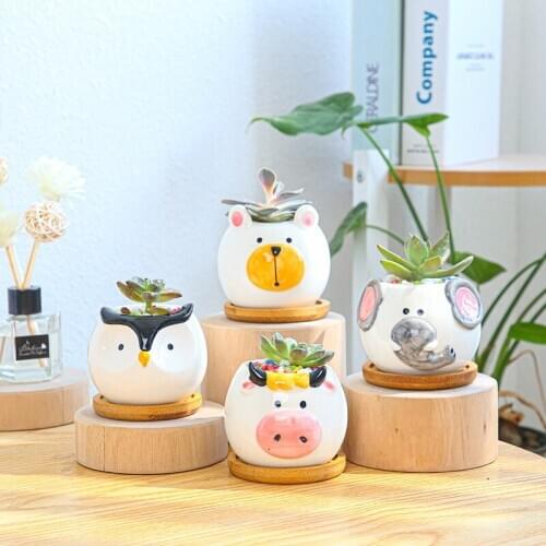 Cute Animal Flower Pot Creative Cartoon Animal Succulent Flower Pot Gardening Nordic Owl Combination Ceramic Potted Plant