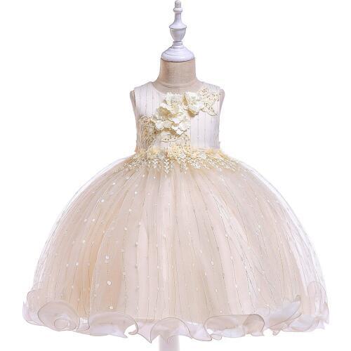 Fashion Girls Party Dresses Kids Sleeveless 3D Flower Applique Tulle Wedding Dress Formal Kids Clothes