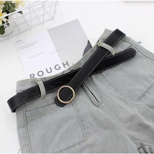 Round Gold Buckle Fashion Women Belt Designer White Black Coffee PU Leather Strap All-Match Jeans Pants Waistband Wholesale
