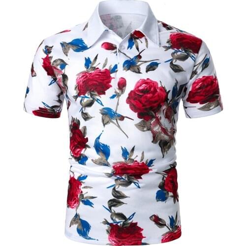 Mens Short Sleeve Floral Print Polo Shirts Male Summer Contrast Color T Shirt Fashion Casual Polo Shirt Homme Lapel Tops
