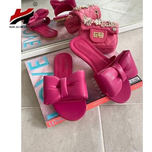 NAN JIU MOUNTAIN 2021 Summer Womens Shoes Flat Slippers Solid Color Bow Sandals Outdoor Beach Plus Size 42