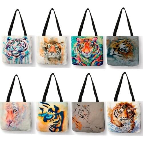 Creative Tiger Painting Print Handbags Women Casual Shoulder Totes Eco Reusable Shopping Bags Foldable Large Capacity SY0063