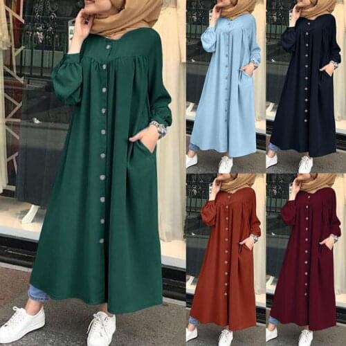 2021 Autumn New Ladies Dress Solid Color Long-sleeved Pocket Button Shirt Casual Robe Loose Simple Womens Clothing WE331