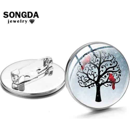 SONGDA Cardinal Memorial My Mind Still Talks You Brooches for Women Glass Cabochon Pins Jewelry Handcraft Brooch Friends Gifts