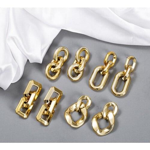 Punk Rock Cuban Chain Drop Earrings for Women Vintage Gold Silver Color Metal Chunky Twisted Earrings Statement Jewelry