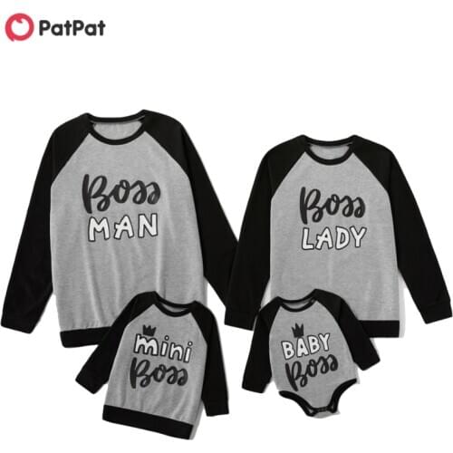 PatPat 2020 New Spring and Autumn Boss Letter Print Series Family Matching Raglan Sleeves Sweatshirts