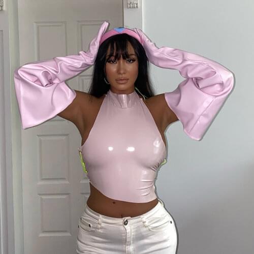 70cm Patent Leather Long Gloves Sexy Lantern Sleeve Bright Leather Bright Female Tide Banquet Accessories S2315