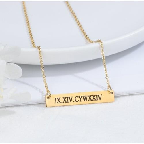 Personalized Name Engrave Square Bar Custom Name Necklace Stainless Steel Pendant Necklace Gold 3 Colors Women / Men Custom Gift