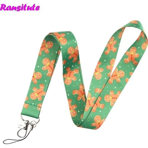 Christmas Bear Biscuit Mobile Phone Lanyard Key ID Card USB Badge Holder DIY Fashion Neckband Decorative Lanyard R676