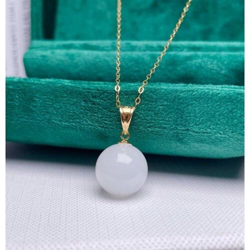 SHILOVEM 18k yellow gold natural white Jasper pendants Christmas Gift fine Jewelry plant wedding no necklace mymz12126654hby