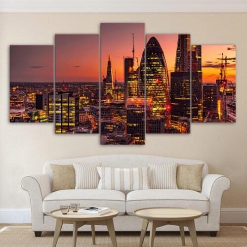 Modern HD Print Framework Canvas Painting Poster 5 Panel Beautiful Lights City Building Art Home Decor For Living Room