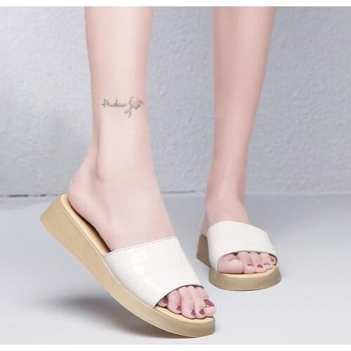 Tilocow Summer Cow Leather Women Slippers for Ladies Casual Solid Slides Female Wedges Flat With Shoes Woman Concise Footwear
