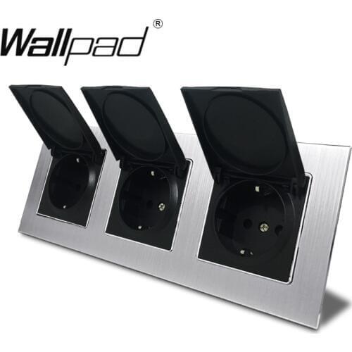 Triple EU Outlet Socket with Dust Cap Wallpad 234*86mm Satin Metal Panel 16A Cap Wall Schuko EU Power Wall Socket Round Box