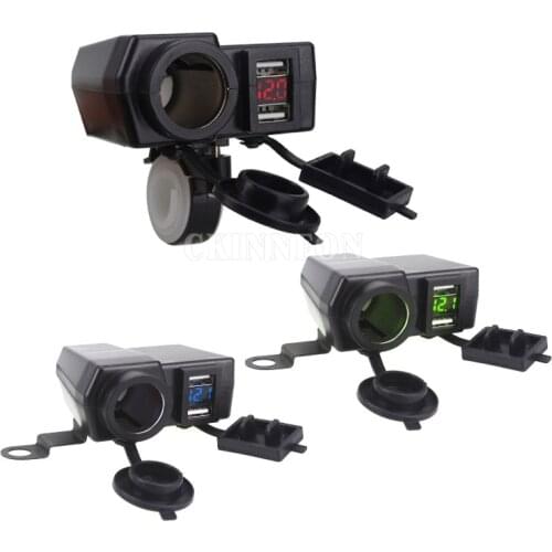 20Pcs/Lot Waterproof Motorcycle Dual Usb Voltage Meter Cgarette 12V 24V LED Voltmeter Cigarette Lighter Socket
