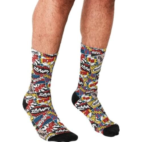 Funny Mens socks comic book super heroes pattern Printed hip hop Men Happy Socks cute boys street style Crazy Socks for men