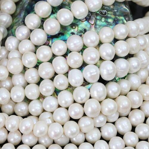 Special 9-10mm natural freshwater white round pearl for women fit diy necklace bracelet jewelry loose beads 15inch B1394