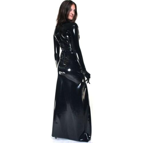 Long Sleeve Women Dress Wet Look PVC Halloween Outfits for Women SexyCosplay Costume with Glove Back Zipper Clubdress Plus Size