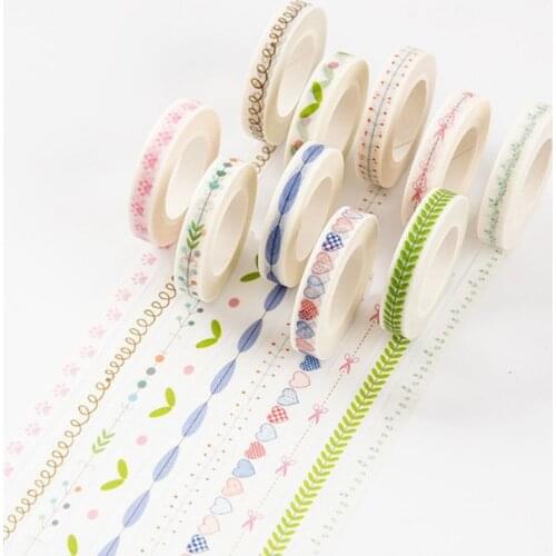0.7cm*10m Heart Kawaii Washi Tape Decoration Scrapbooking Papeterie Autocollant Masking Tape School Supplies Sticker Stationery
