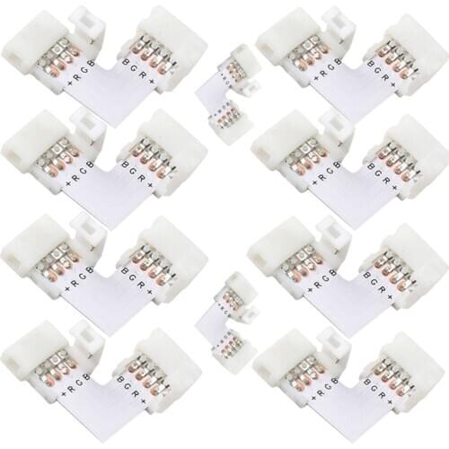 10mm 4 Pin L Shape Led Rgb Connector for Connecting Corner Right Angle 10mm 5050 2835/3528 RGB LED Strip Light