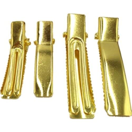 High Quality 35mm 50mm 100 pcs Double Prong Gold Flat Metal Alligator Hair Clips Barrette Hairpins for Bows DIY Hair Accessories