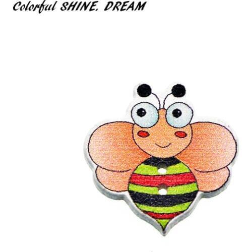 12pcs Wood Buttons Mixed Color Cute Honeybee Cartoons Sewing Button Scrapbooking Embellishments Crafts Decorative 24X24mm