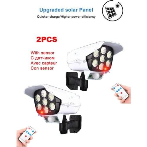 2pcs remote Solar motion sensor lamp Power Dummy Camera Security Waterproof Fake Camera Outdoor Indoor Bullet LED Light Monitor