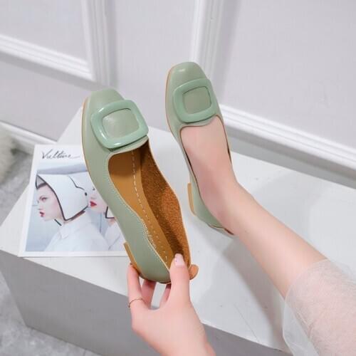 2020 Womens Fashion Round Toe Casual Flat Shoes Flock Flats for New Summer Slip-On Basic Ballet Shoes Woman Buckle ShoesU19-47
