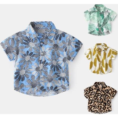 2021 Summer Boys Shirt Short Sleeve Cool Beachwear Boys Leaf Printing Short Sleeve Sunny and Handsome Shirt for Vacation