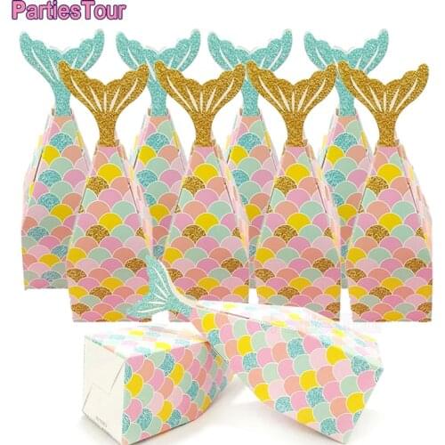 8pcs/set 5x5x16cm Birthday Mermaid Party Candy Boxes Blue Paper Gift Treat Boxes Bags Baby Shower The Sea Party Favors Boxes