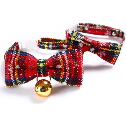 Cat Accessories Bow Tie Christmas Red Plaid Snow Puppy Collar for Cats Birthday Party Gifts Pet Products for Cat