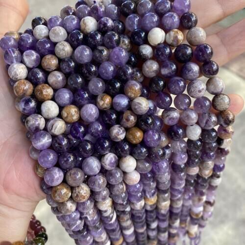 Dog Tooth Amethyst Natural Flowery Amethyst 6/8/10mm Stone Loose Smooth Round Beads Purple DIY Jewelry Making Bracelet 15