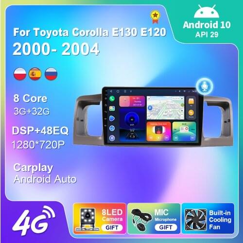 Autoradio Car Radio For Toyota Corolla E130 E120 2000-2004 Multimedia Player Navigation GPS Stereo 2 Din Carplay 2gb RAM 32gb
