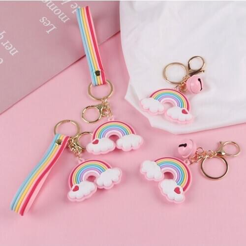 Simulation Rainbow Cloud Keychain Cute Alloy Bell Pendant for Women Girl Kids Bag Keyring ornament Gifts