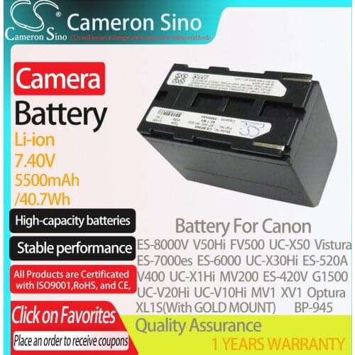 CameronSino Battery for Canon ES-8000V V50Hi FV500 ES-7000es UC-X50 Vistura ES-6000 UC-X30Hi fits Canon BP-945 camera battery