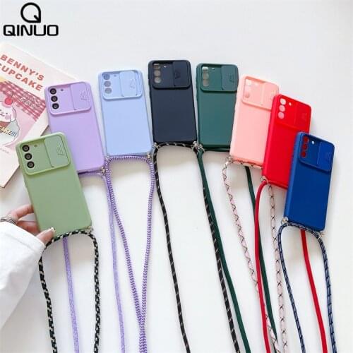 Slide Camera Lens Lanyard Phone Case For Samsung Galaxy S21 S20 FE Plus Note 20 Ultra A21S A51 A71 A12 A32 A52 A72 5G Soft Cover
