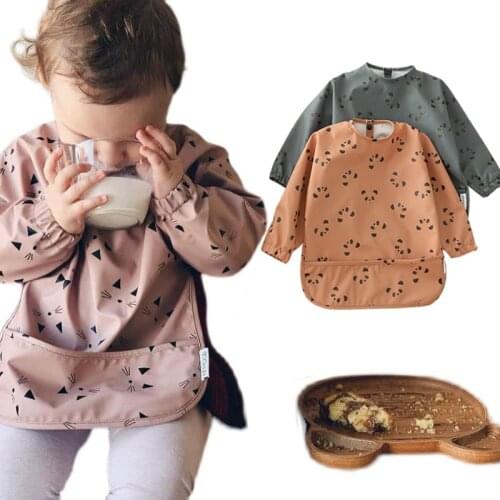 BABY Bibs Long Sleeved Infants Toddler Bib with Pocket Waterproof Smock Stain and Odor Resistance Play Smock Apron Burp Cloth