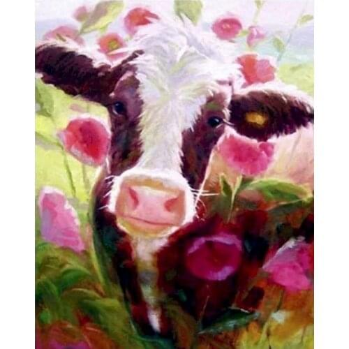 GATYZTORY Cross Stitch Embroidery Cow Cotton Thread Painting DIY Animal Needlework Kits Winter Home Decoration