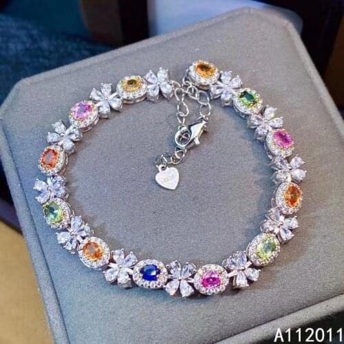 KJJEAXCMY Fine Jewelry 925 Sterling Silver inlaid colored sapphire trendy women new hand bracelet support test